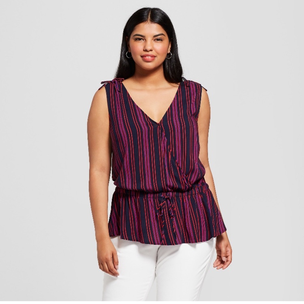 Striped V Neck top, multi colored